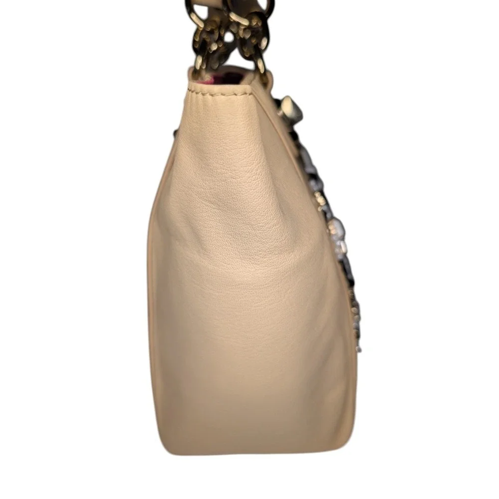Juicy Couture Freya Genuine Leather Satchel Bejeweled Cream Gold NWT‎ Dust Bag